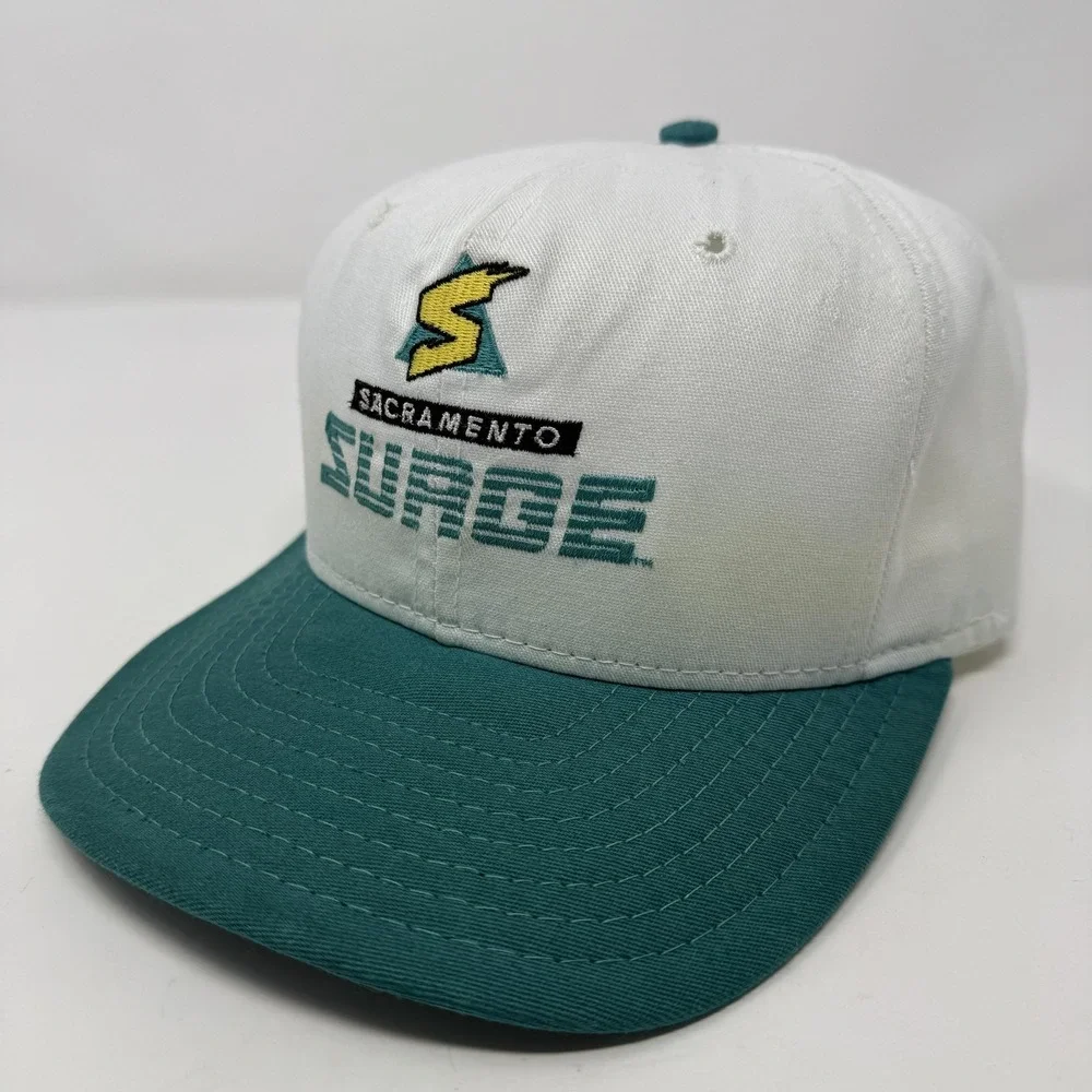 Vintage Sacramento Surge Hat Cap Snap Back One Size White Teal WLAF Football 90s
